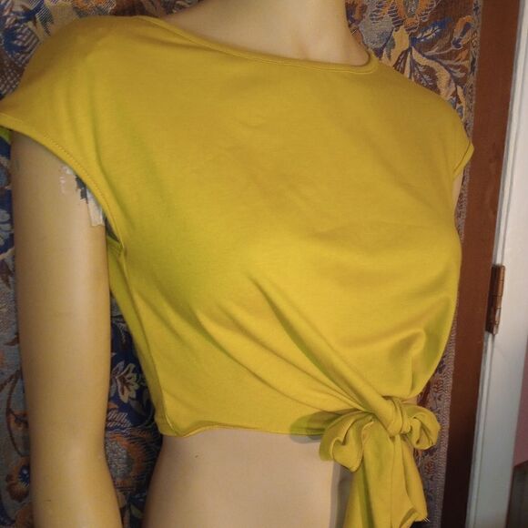 SHEIN short sleeve yellow crop top, ties in front, size small - Picture 3 of 6